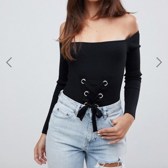 ASOS Tops - Missguided lace up bardot knitted bodysuit